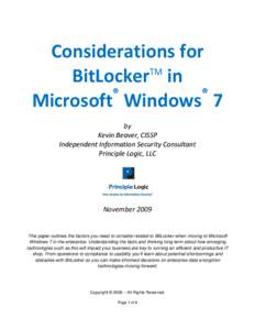 Considerations for TM BitLocker in ® ® Microsoft Windows 7