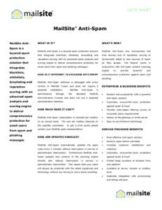 DATA SHEET  MailSite Anti-Spam ®  MailSite Anti-