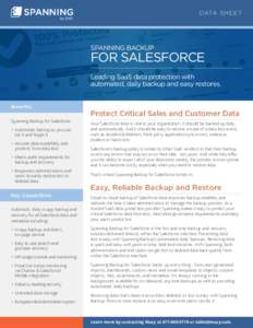 DATA S H EE T  SPANNING BACKUP FOR SALESFORCE Leading SaaS data protection with