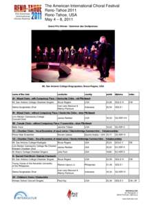 The American International Choral Festival Reno-Tahoe 2011 Reno-Tahoe, USA May 4 – 8, 2011 Grand Prix Winner / Gewinner des Großpreises: