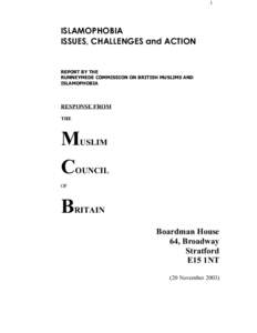 1  ISLAMOPHOBIA ISSUES, CHALLENGES and ACTION  REPORT BY THE