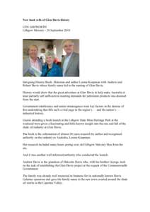 New book tells of Glen Davis history LEN ASHWORTH Lithgow Mercury - 28 September 2010 Intriguing History Book: Historian and author Leonie Knapman with Andrew and Robert Davis whose family name led to the naming of Glen 