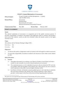POLICY: External Moderation of Assessment Policy Group(s): Group H: Quality and Risk Management – 1: Quality (Ref: H1)