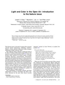 Light and Color in the Open Air: introduction to the feature issue Joseph A. Shaw,1,* Raymond L. Lee, Jr.,2 and Philip Laven3 1  2