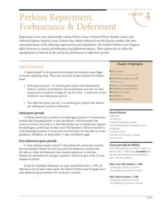 Perkins Repayment, Forbearance & Deferment CHAPTER  4