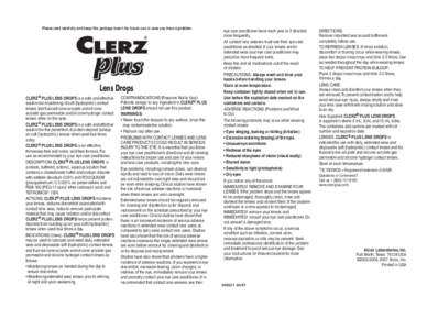 Please read carefully and keep this package insert for future use in case you have a problem.  CLERZ ®  Lens Drops