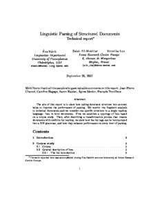 Linguistic Parsing of Structured Documents Technical report E va Banik Linguistics Department University of Pennsylvania