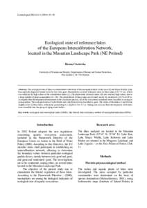 Limnological Review–50  Ecological state of reference lakes of the European Intercalibration Network, located in the Masurian Landscape Park (NE Poland) Hanna Ciecierska