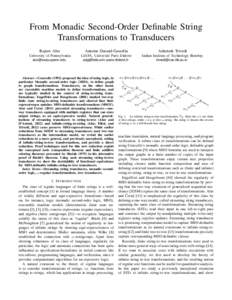 From Monadic Second-Order Definable String Transformations to Transducers Rajeev Alur Antoine Durand-Gasselin