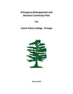 Emergency Management and Business Continuity Plan For Lamar State College - Orange  Revised 2013