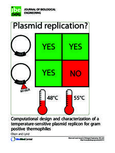 Computational design and characterization of a temperature-sensitive plasmid replicon for gram positive thermophiles Olson and Lynd Olson and Lynd Journal of Biological Engineering 2012, 6:5 http://www.jbioleng.org/conte
