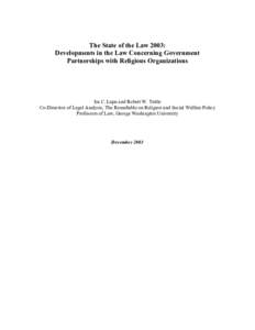 The State of the Law 2003:  Developments in the Law Concerning Government Partnerships with Religious Organizations