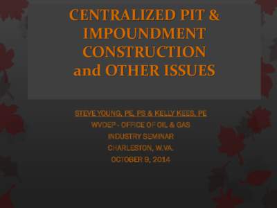 CENTRALIZED PIT & IMPOUNDMENT CONSTRUCTION and OTHER ISSUES STEVE YOUNG, PE, PS & KELLY KEES, PE WVDEP - OFFICE OF OIL & GAS