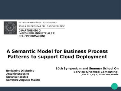 A Semantic Model for Business Process Patterns to support Cloud Deployment Beniamino Di Martino Antonio Esposito Stefania Nacchia Salvatore Augusto Maisto