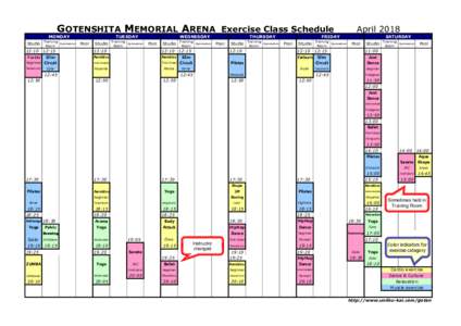 GOTENSHITA MEMORIAL ARENA Exercise Class Schedule 　　　AprilMONDAY TUESDAY