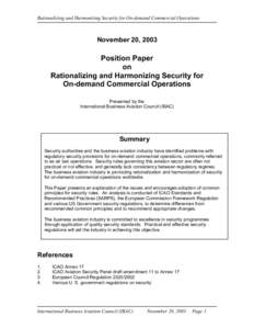Position paper on rationalising and harmonising security for business aviation -- commercial operations (dare taxi) is