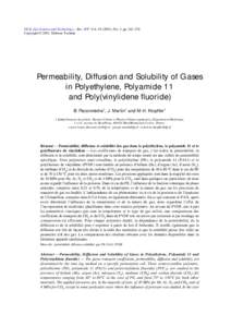 Oil & Gas Science and Technology – Rev. IFP, Vol), No. 3, ppCopyright © 2001, Éditions Technip Permeability, Diffusion and Solubility of Gases in Polyethylene, Polyamide 11 and Poly(vinylidene flu