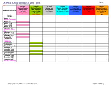 UNENE course schedule, February 2011