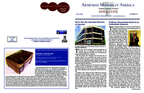 A rmenian M useum of A merica  Become a member at www.almainc.org! FALL 2014