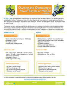 Owning and Operating a Power Bicycle or Moped in Alberta