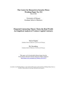The Center for Research in Security Prices Working Paper No. 513 March 2000 University of Chicago Graduate School of Business