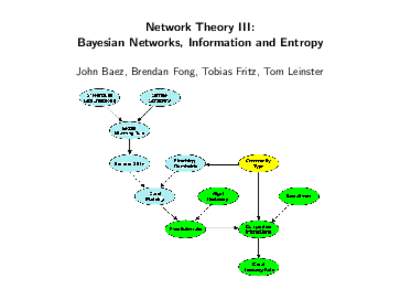 Network Theory III: Bayesian Networks, Information and Entropy John Baez, Brendan Fong, Tobias Fritz, Tom Leinster Given finite sets X and Y , a stochastic map f : X Y assigns a