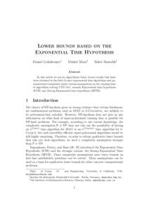 Lower bounds based on the Exponential Time Hypothesis Daniel Lokshtanov∗ Dániel Marx†