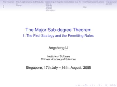 The Theorem The Requirements and Modules Satisfying S-Requirements Below one R The Rectification Lemma The General  The Major Sub-degree Theorem