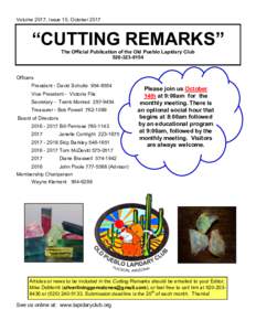 Volume 2017, Issue 10, October 2017  “CUTTING REMARKS” The Official Publication of the Old Pueblo Lapidary Club