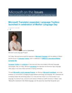 Microsoft Translator expanded, Language Toolbox launched in celebration of Mother Language Day 21 Feb[removed]:00 AM 