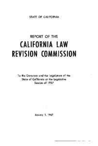 STATE OF CALIFORNIA  REPORT OF THE CALIFORNIA LAW REVISION COMMISSION