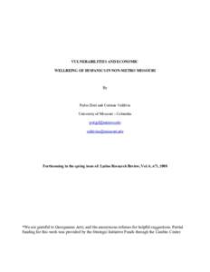 VULNERABILITIES AND ECONOMIC WELLBEING OF HISPANICS IN NON-METRO MISSOURI By  Pedro Dozi and Corinne Valdivia
