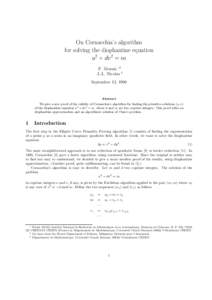 On Cornacchia’s algorithm for solving the diophantine equation u2 + dv 2 = m F. Morain ∗† J.-L. Nicolas ‡ September 12, 1990