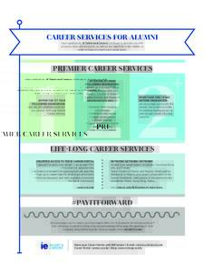 CAREER SERVICES FOR ALUMNI Upon graduation, IE Talent and Careers continues to provide you with exclusive tools and resources, as well as our expertise in the market, in order to help you reach your career goals