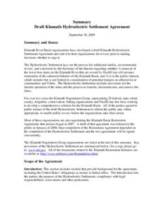 Microsoft Word - Summary of Draft Klamath Hydroelectric Settlement Agreement September 30, 2009.doc