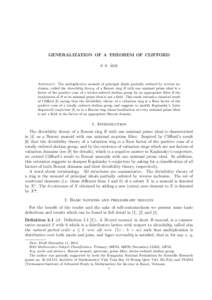 GENERALIZATION OF A THEOREM OF CLIFFORD ´ P. N. ANH Abstract. The multiplicative monoid of principal ideals partially ordered by reverse inclusion, called the divisibility theory, of a Bezout ring R with one minimal pri