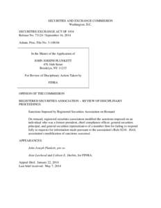 SECURITIES AND EXCHANGE COMMISSION Washington, D.C. SECURITIES EXCHANGE ACT OF 1934 Release No[removed]September 16, 2014 Admin. Proc. File No. 3-14810r