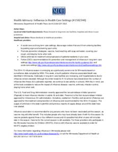 Health Advisory: Influenza in Health Care Settings