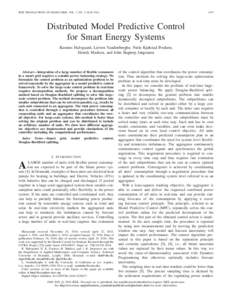 IEEE TRANSACTIONS ON SMART GRID, VOL. 7, NO. 3, MAYDistributed Model Predictive Control for Smart Energy Systems