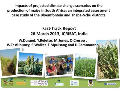 Impacts of projected climate change scenarios on the production of maize in South Africa: an integrated assessment case study of the Bloemfontein and Thaba-Nchu districts Fast-Track Report 26 March 2013, ICRISAT, India
