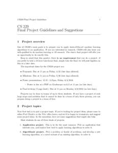 CS229 Final Project Guidelines  1 CS 229 Final Project Guidelines and Suggestions
