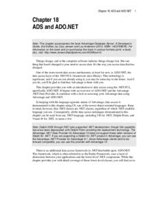 Chapter 18: ADS and ADO.NET  1 Chapter 18 ADS and ADO.NET