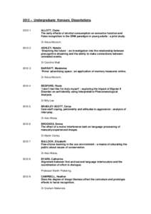 2009 –  Undergraduate Honours  Dissertations