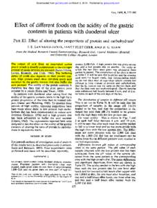 Downloaded from gut.bmj.com on March 2, Published by group.bmj.com  Gut, 1968, 9, Effect of different foods on the acidity of the gastric contents in patients with duodenal ulcer