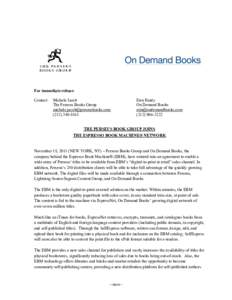 For immediate release Contact: Michele Jacob The Perseus Books Group 