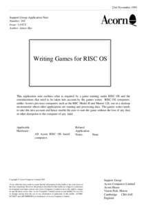 23rd November 1993 Support Group Application Note Number: 202 Issue: 1.03CS Author: James Bye