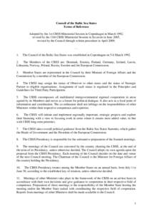 Terms of Reference of the Council of the Baltic Sea States (revised 2005)