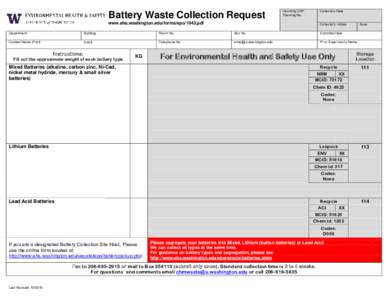 Battery Waste Collection Request  Incoming CRF Tracking No.  Collection Date