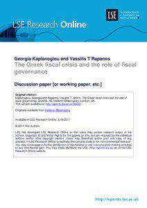 Georgia Kaplanoglou and Vassilis T Rapanos  The Greek fiscal crisis and the role of fiscal
