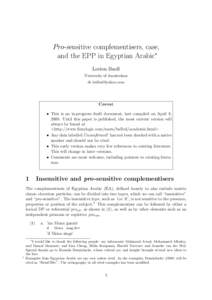 Pro-sensitive complementisers, case, and the EPP in Egyptian Arabic∗ Leston Buell University of Amsterdam [removed]